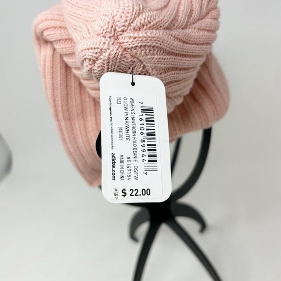 ADIDAS Women’s Rose Pink HAWTHORN FOLD Ribbed Knit Cap Beanie Hat One Size - Picture 4 of 5